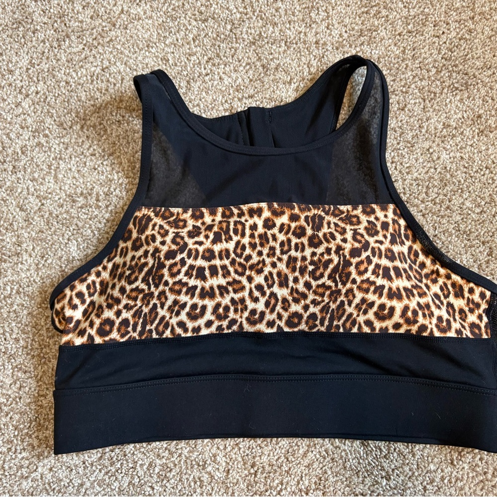 ZYIA Black and Leopard Pattern Sports Bra all star bra